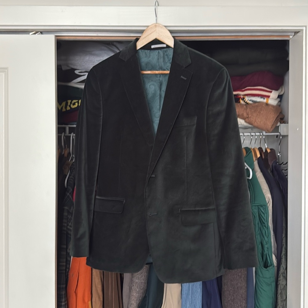 Alfani Slim Fit Green Velvet Blazer Size 40R